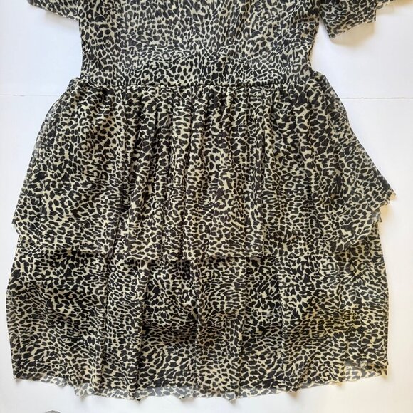 Zara Dress Leopard Animal Print Tulle Tiered Skirt Mesh Short Sleeve Sz L - Picture 16 of 16